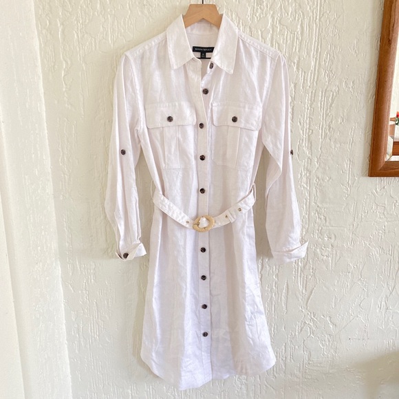Banana Republic Dresses & Skirts - Banana Republic White Long Sleeve Button Down Safari Shirt Dress Size XS